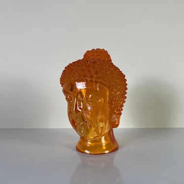 Vintage Amber Acrylic Buddha Head Bust Sculpture 