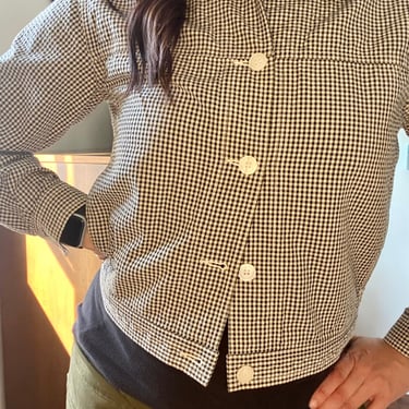 Vintage Petite Check, Gingham Button Front Cotton Crop Jacket 