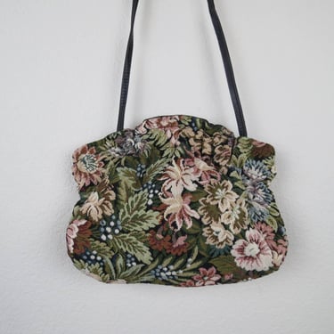 Vintage 1970s, 1980s floral tapestry handbag, purse, shoulder, crossbody bag 
