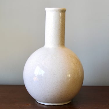 Vintage Speckled White Ceramic Long Neck Bottle Vase - Single Flower Minimalist Tableware 