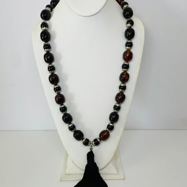 Designer 1990’s YSL Black and Brown Beaded Fringe Necklace