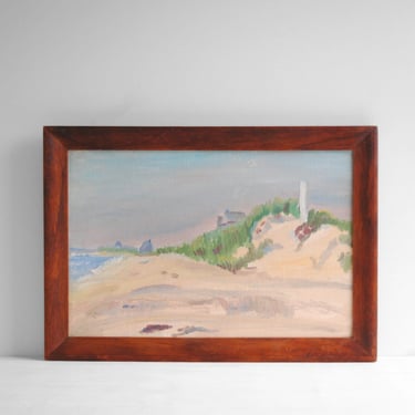 Vintage Beach Painting of Sand Dunes and the Ocean, Framed Beach Painting 