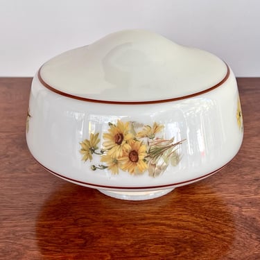 Vintage Floral Glass Ceiling Light Shade 1970s Light Fixture Shade Cover Dome, Milk Glass White, Floral/Black Eyed Susans Classic MCM Shade 