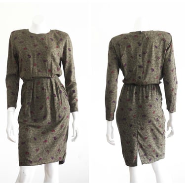 Vintage 1990s Green Paisley Dress 