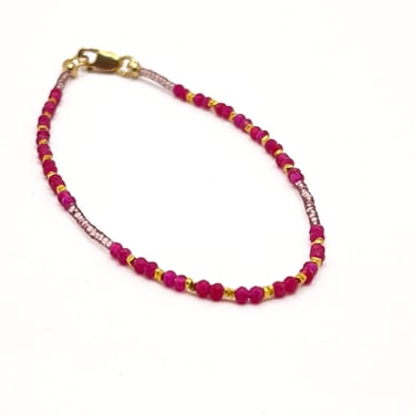 Pink Quartz &amp; Gold Vermeil Bracelet w/ Gold Fill Clasp
