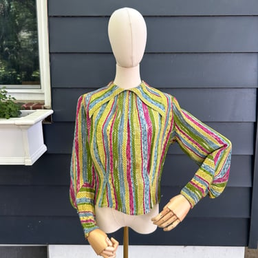 Amazing 1940s Spearpoint Collar Rayon Blouse Colorful 34 Bust Vintage 
