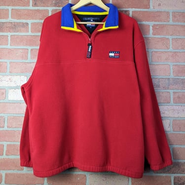 Vintage 90s Tommy Hilfiger ORIGINAL Classic 1/4 Zip Fleece Jacket - Extra Large 