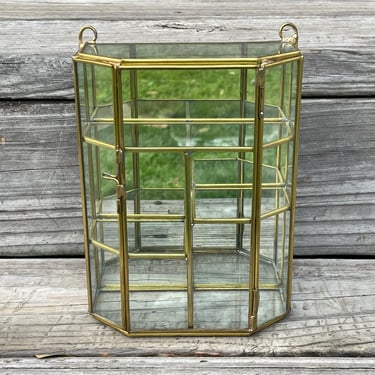 brass and glass box vintage display case miniature curio table top showcase 