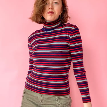1980s Striped Turtleneck Sweater, sz. S/M