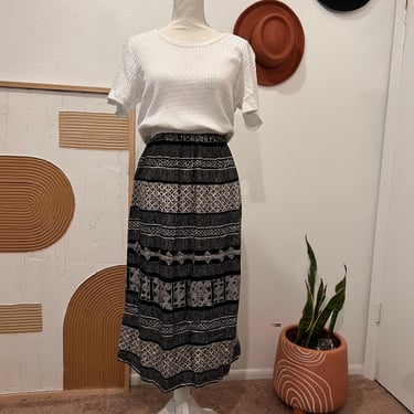 Vintage 90s Cotton White Tee Southwestern Print Midi Dress 