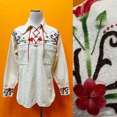1970s Eastern European Traditional Cotton Shirt XL | Vintage, German, Hungarian, Polish, Hippie, Costume, Halloween, Boho, Men's 
