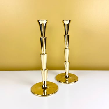 Brass Tiered Trumpet-Shaped Candle Holders 
