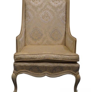 PRINCE HOWARD Furniture Co. Cream French Provincial Accent Wingback Arm Chair w. Damask Upholstery 