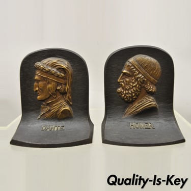 Vintage Bradley & Hubbard Cast Iron Dante and Homer Bookends - a Pair