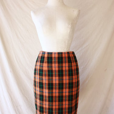 80s 90s Orange Plaid Knit Skirt Size S 