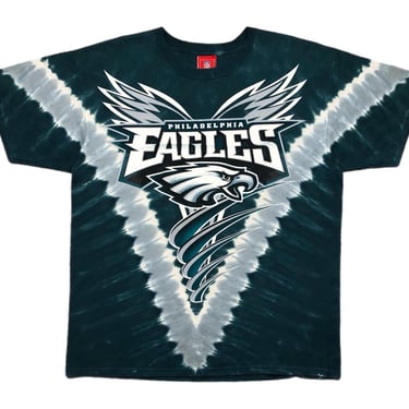 Vintage 90s/Y2K Liquid Blue Philadelphia Eagles Football Double Sided NFL Tye Dye Graphic T-Shirt Size Large 