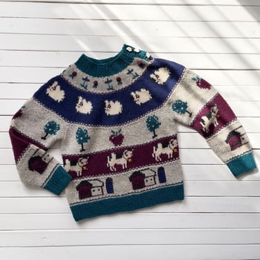 cottagecore sweater 80s 90s vintage Woolrich sheep cow farm Fair Isle wool sweater 