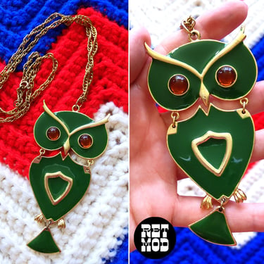NWOT Vintage 70s Green Owl Pendant Necklace by JJ 