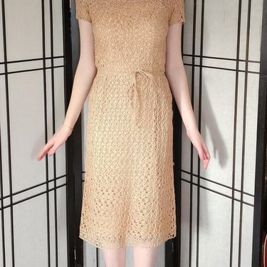 Vintage 50s Ribbon Lace Dress Helen Barbieri Beige Peach 