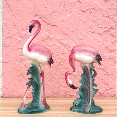 Pair of Old Florida Flamingo Figurines