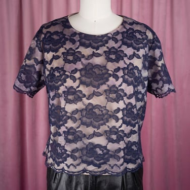Vintage 50s/60s Handmade Boxy Fit Navy Blue Lace Top 