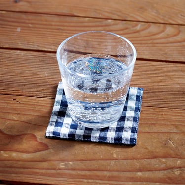 Linen Coaster Navy White Check