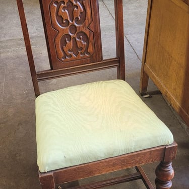 Carved Wood Mint Upholstered Chair