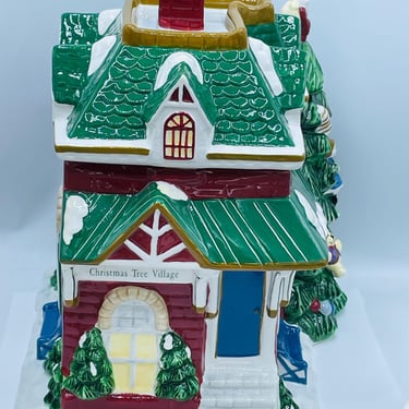 Spode Christmas Tree Village Train Station Cookie Jar 2002 Original Box Display 