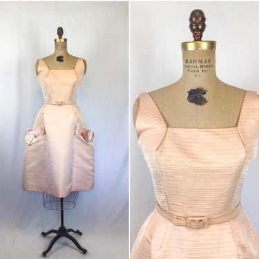 Vintage 50s dress | Vintage pink silk pale pink party dress | 1950s pink cocktail dress 