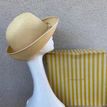 Vintage 60s toquilla straw neutral color Breton hat sz 22” by Noreen Fashion with box 