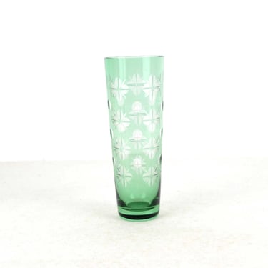Glass vase green glass overlay cut GDR crystal glass DDR art glass glass studio glass design 50s 60s mid century 
