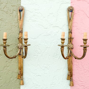 Pair of Brass Regency Style Tassel Wall Sconces