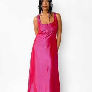 Y2K Iridescent Fuchsia Prom Dress with Rose Details, sz. S