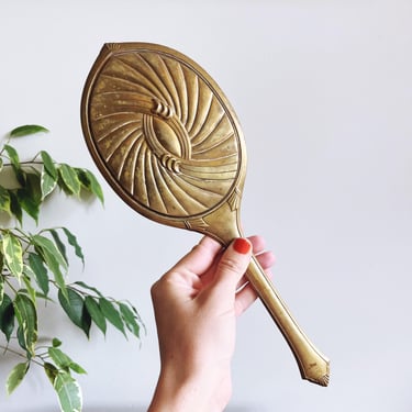 Vintage 1920s Art Deco Brass Hand Mirror 