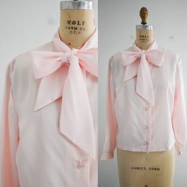 1960s NOS Pink Tie Neck Blouse 