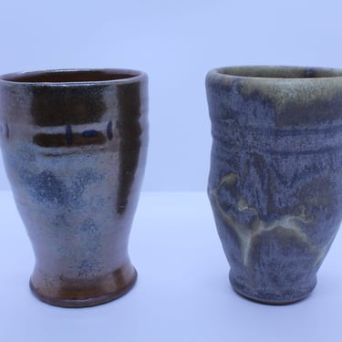 Ceramic Tumblers- Handmade Stoneware tumbler with goldluster shino glaze, one with Long Beach green glaze 