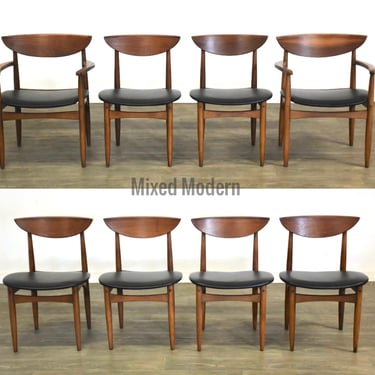 Walnut and Black Vinyl Dining Chairs - Set of 8 