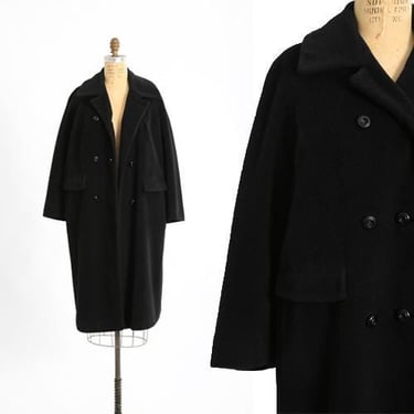 Vintage 1960s black wool mohair MOD double breasted coat 