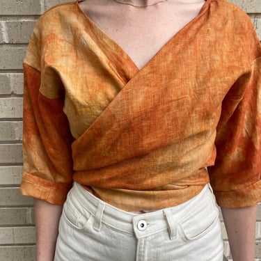 Wrap Top, Linen in Tie Dyed Madder & Weld