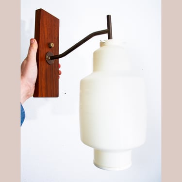Mid Century Modern Wall Sconce Lamp Lighting Walnut Brass White Shade Denmark NM