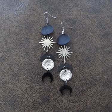 Bohemian celestial goddess earrings, black and silver 