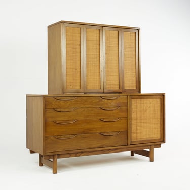 Lawrence Peabody Mid Century Cane Front Buffet and Hutch - mcm 