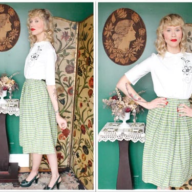 1950s Skirt // Green Plaid Cotton Skirt // vintage 50s skirt 