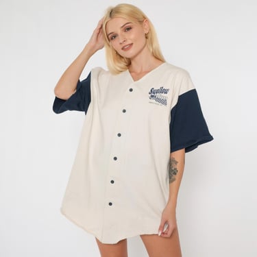 Vintage 90s Swallow Inn Baseball Shirt Rapid River Michigan Bar and Grill Off-White Button-Up Jersey Short Sleeve Restaurant Extra Large xl 