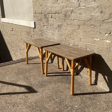 Pair of MCM Bamboo Side Tables with Laminate Tops