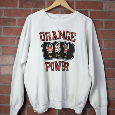 Vintage 80s NCAA Oklahoma State University ORIGINAL Orange Power Crewneck Sweatshirt - Large 