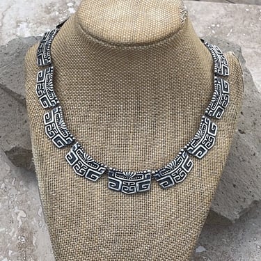 Vintage Mexico Sterling Aztec Tribal Link Choker Necklace c. 1940's 
