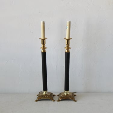 Frederick Cooper Style Brass Candlesticks Paw Footed Table Lamps Vintage Hollywood Regency-a pair 