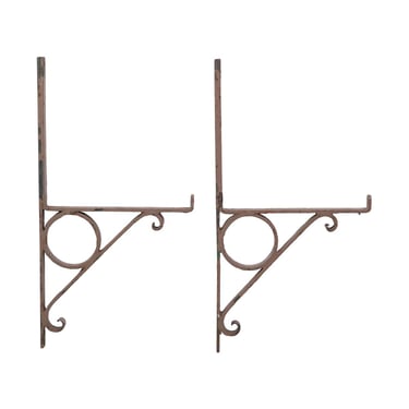 Vintage Brown Painted Wrought Iron Shelf Brackets
