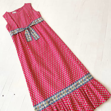 1960s Red Printed Maxi Dress 